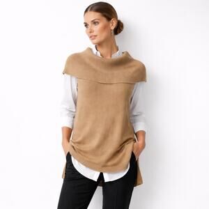 Michael Michael Kors Camel Cowl Neck Sweater Tunic S Hi Lo Minimalist Layering